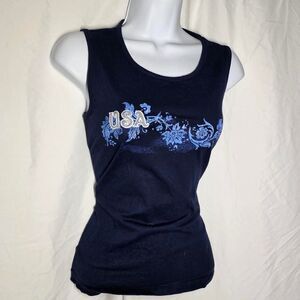 Vintage y2k womens usa navy blue tank top